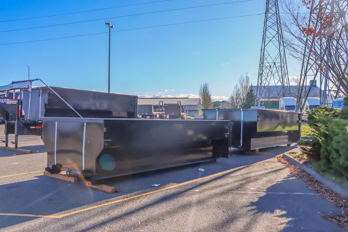 Roll-off dumpster ready for waste disposal at job site for 2 Yard Dumpster Rental in Mokena